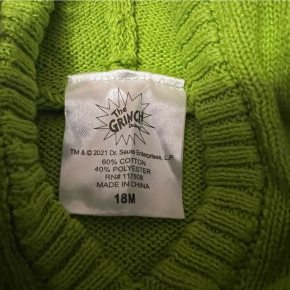 Kids Green Grinch Hoodie with Striped Sleeves Christmas Holidays - Picture 3 of 5